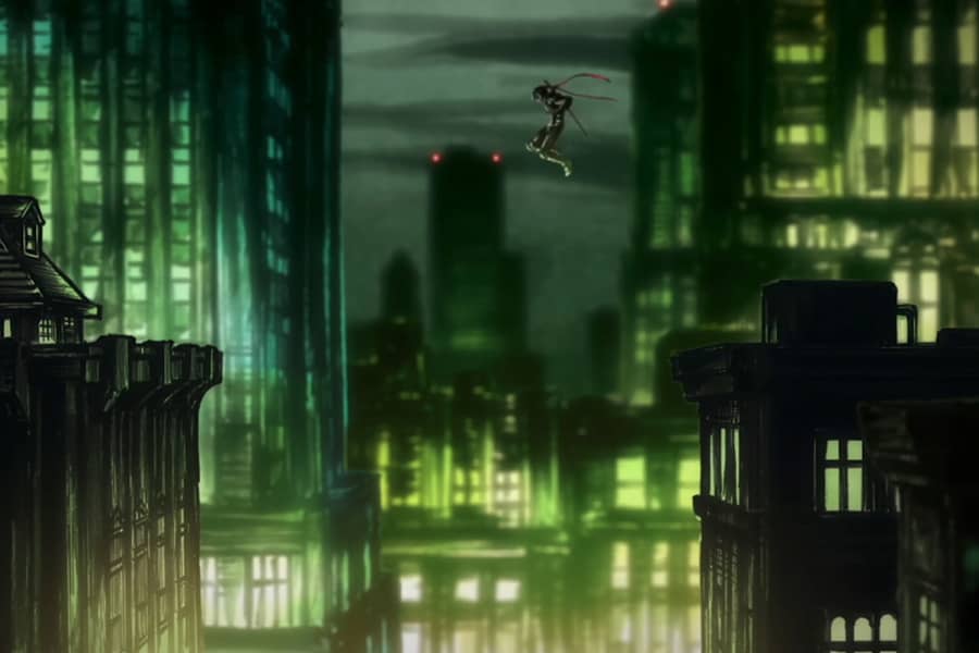 Sonic Ninja jumps from a building top