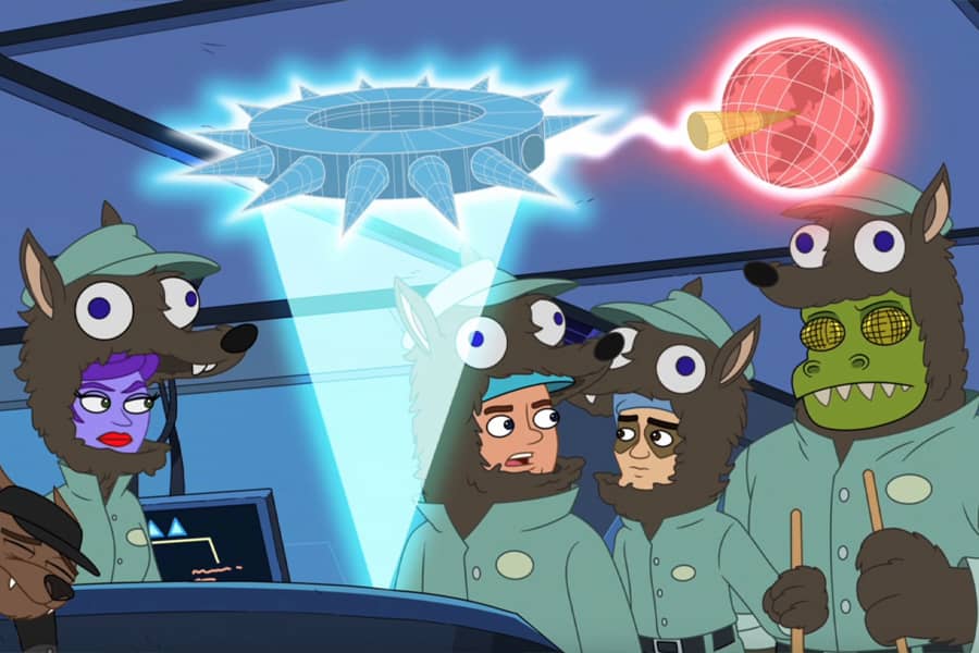 the crew in wolf costumes, stealing ship plans