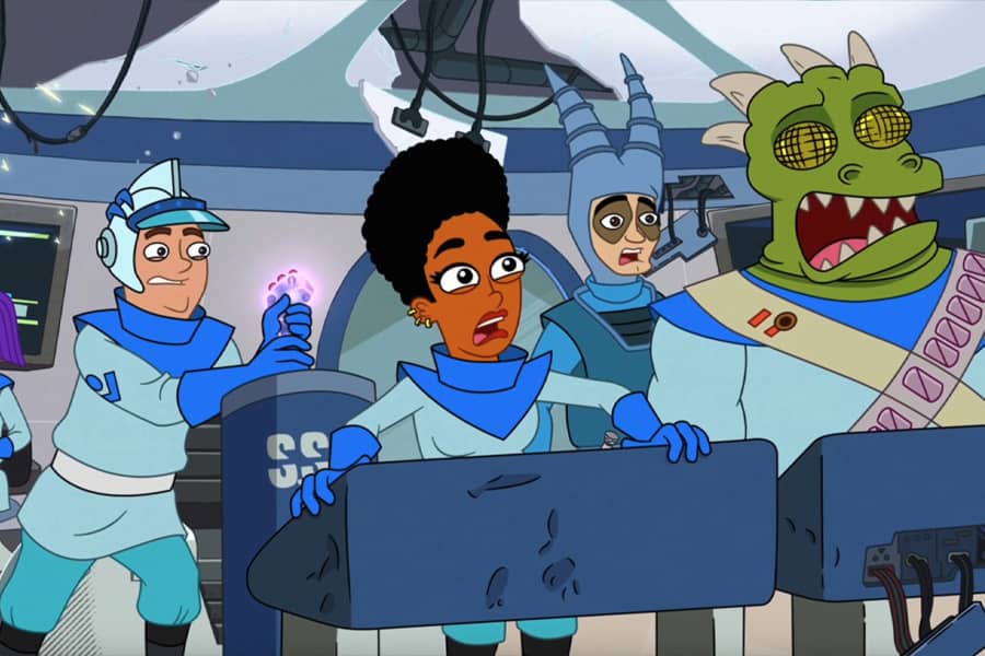 the crew scared as the ship takes on damage