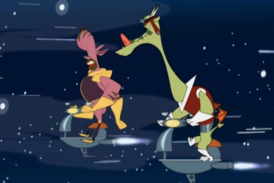 two contestants racing in space