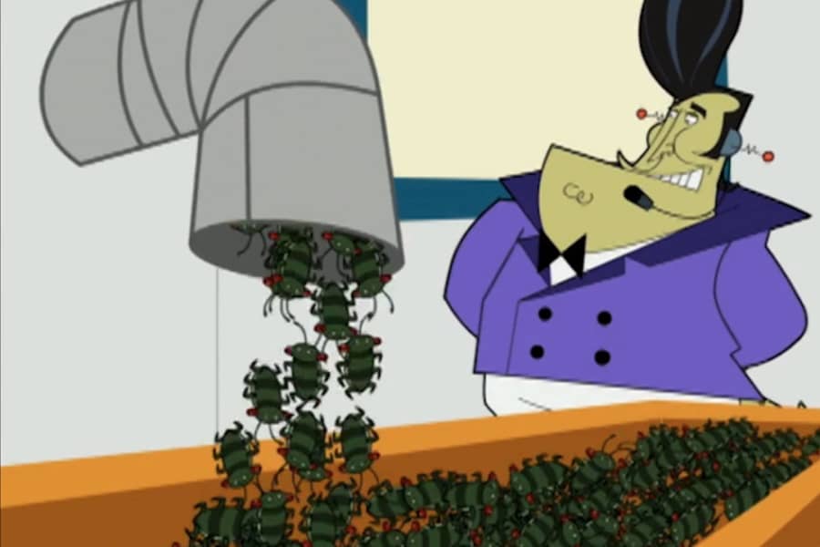Captain Chuck filling up a tub full of bugs