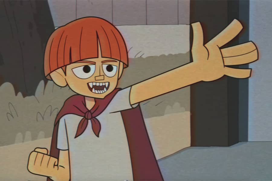 Dustin with vampire cape and teeth