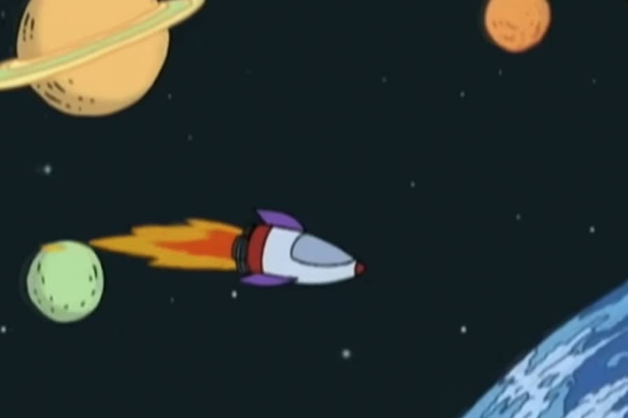 spaceship flying through space