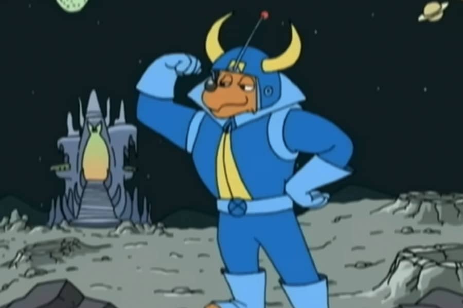 Major Ursa, wearing a blue spacesuit