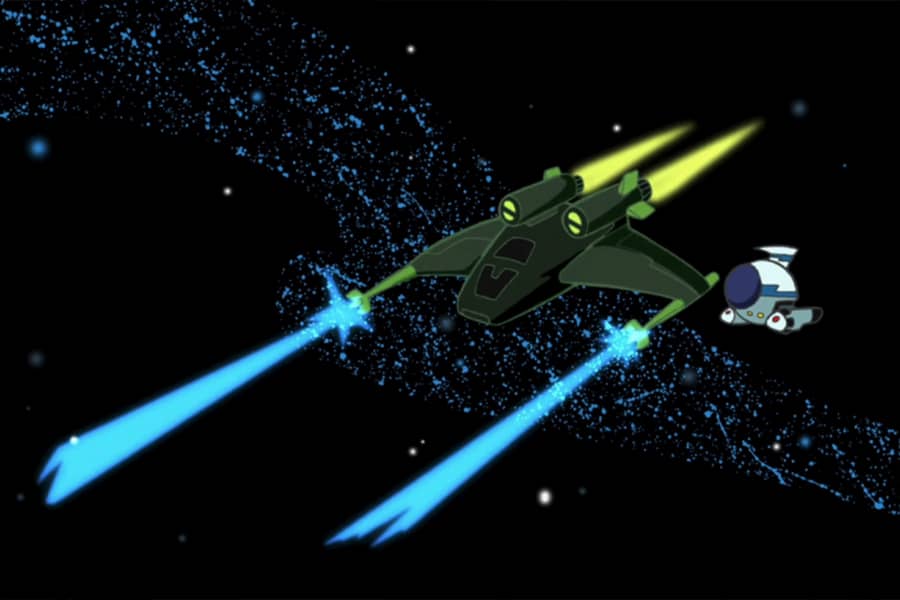 spaceship firing lasers in space