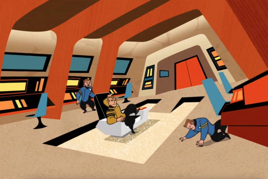 the crew losing their balance as the ship tilts