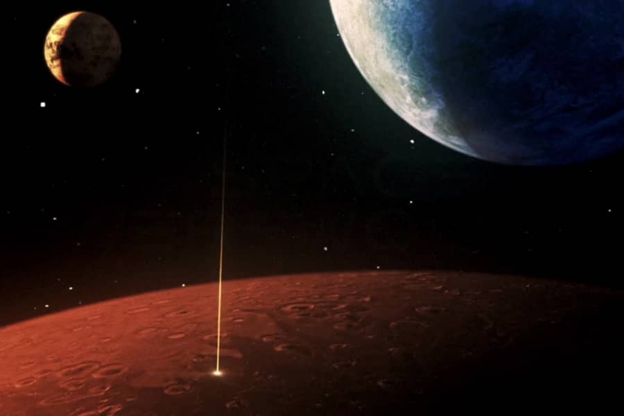 the light beam pierces into space