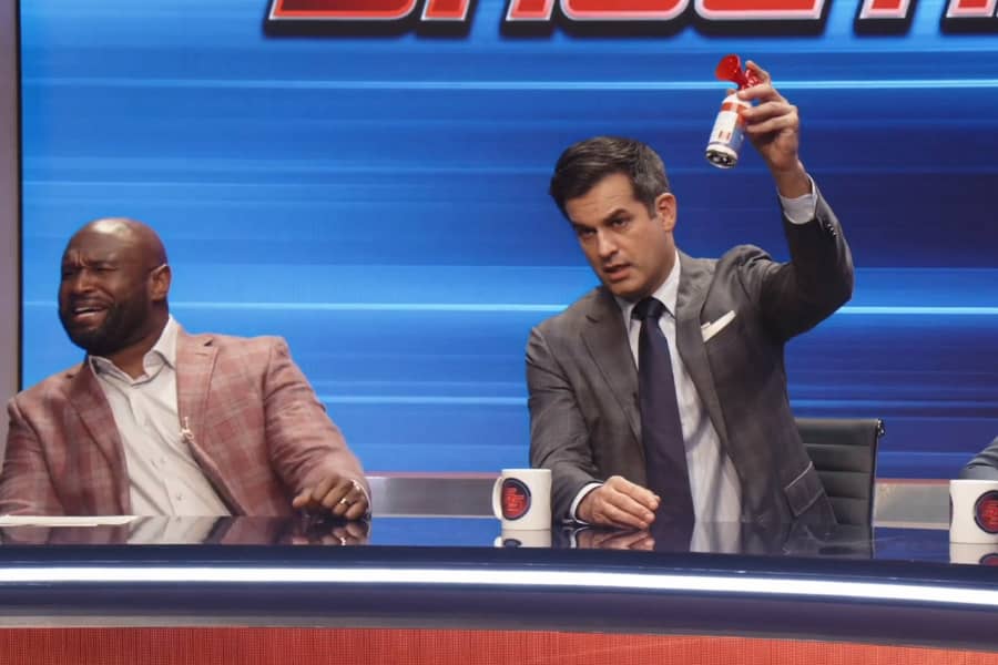 host blasting an air horn