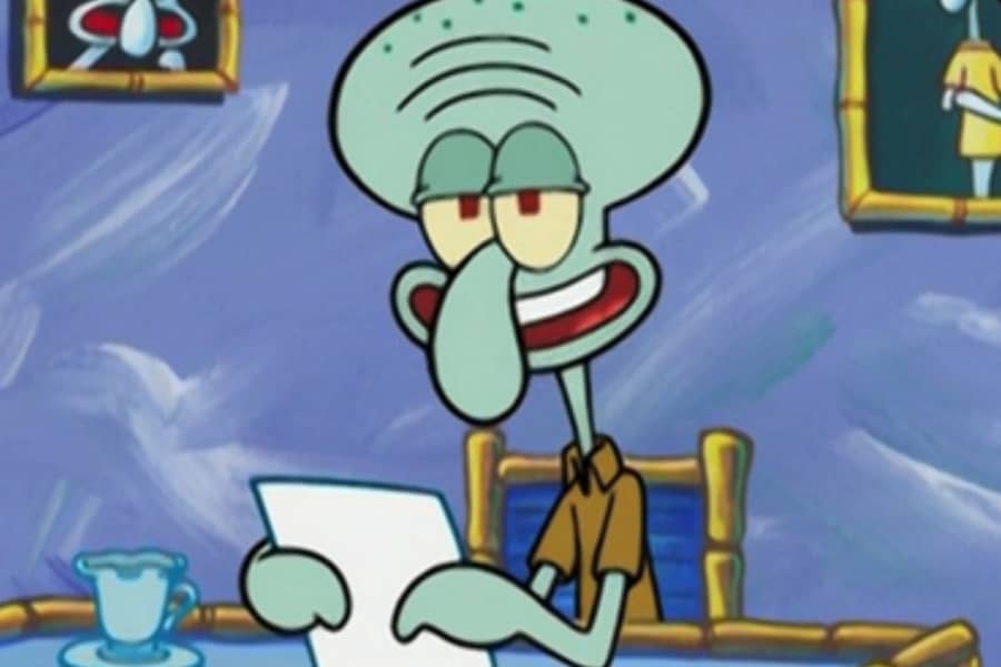 Squidward talking to the camera