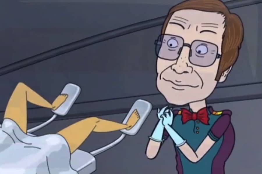 The Love Doc about to give a woman a pelvic exam