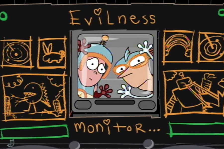 Starboy and the Captain of Outer Space looking into an evilness monitor