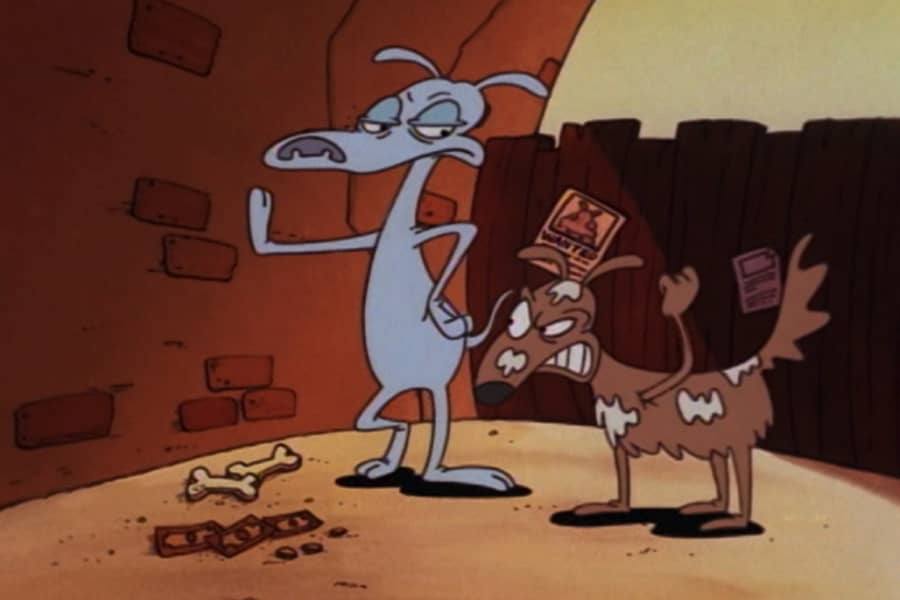 two dogs doing some street gambling