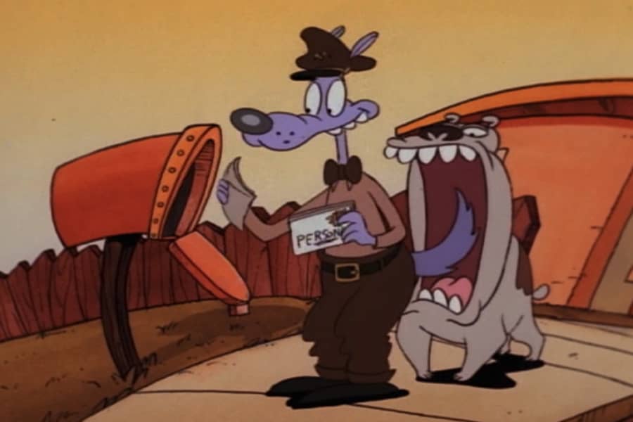 a dog about to bite a mailman