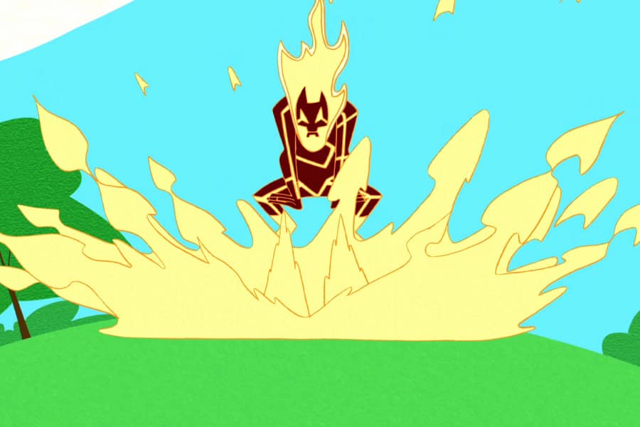 Fiery Buddy throwing fire
