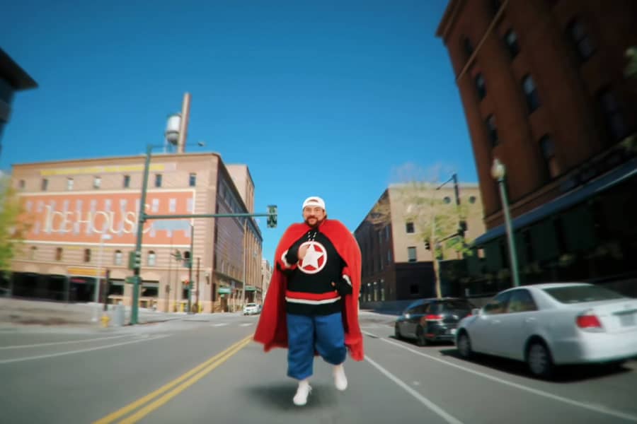 running through a city street