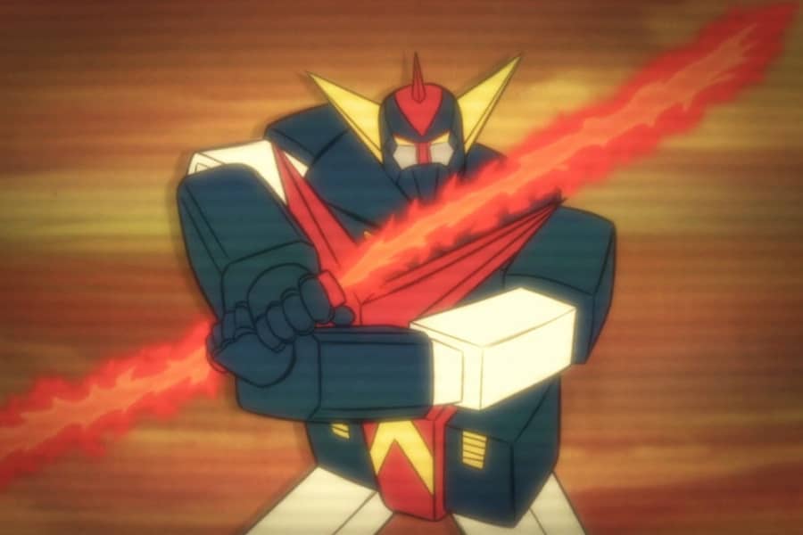 Mighty Super Robo Mecha holding a flaming sword