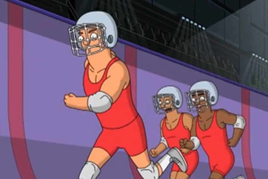 three red gladiators running