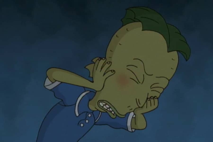 the boy is changing into a swamp monster