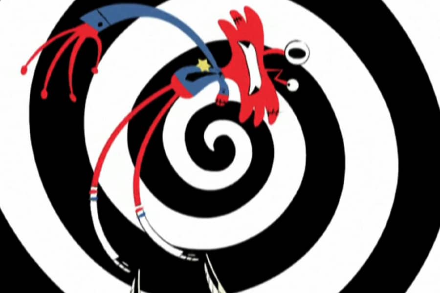 Wilt twirling around a black and white spiral