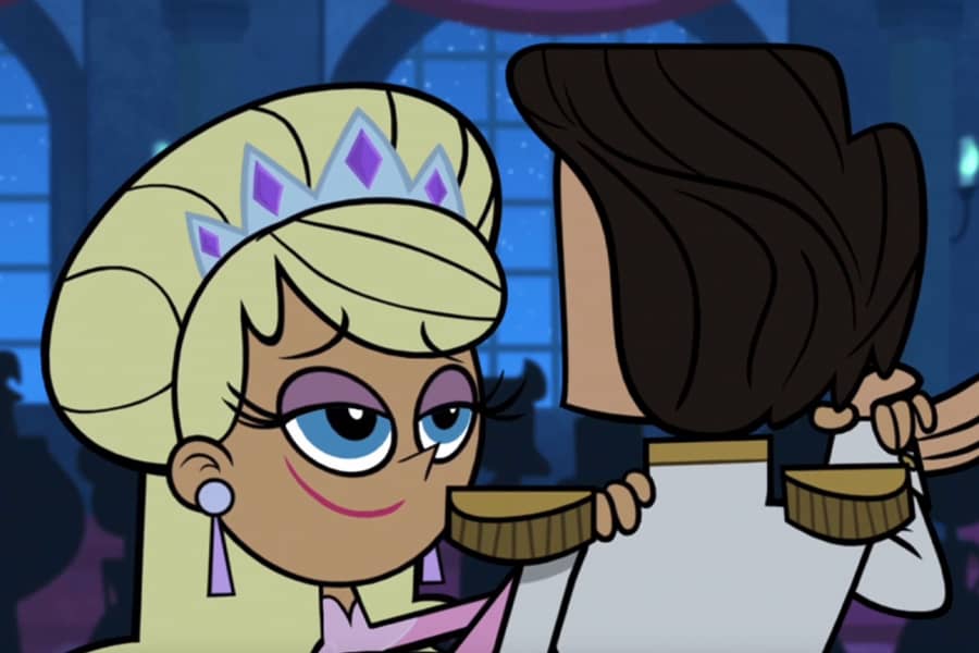 Teena dancing with a prince at a ball