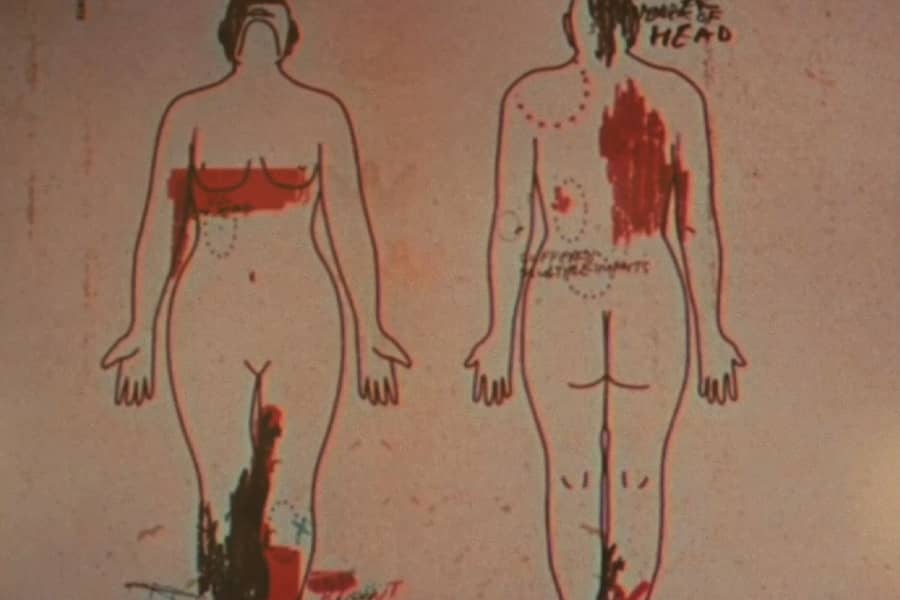 diagram of a woman with red and black marker annotations