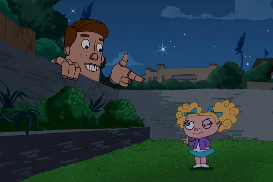 Norm hiding in the bushes, he and Suzy are winking and giving finger guns