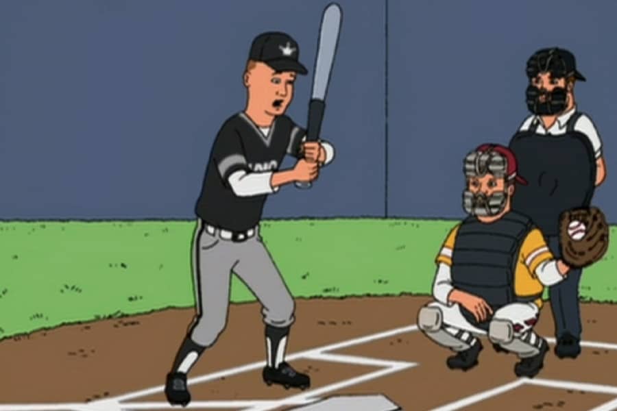 a batter shocked at missing a pitch