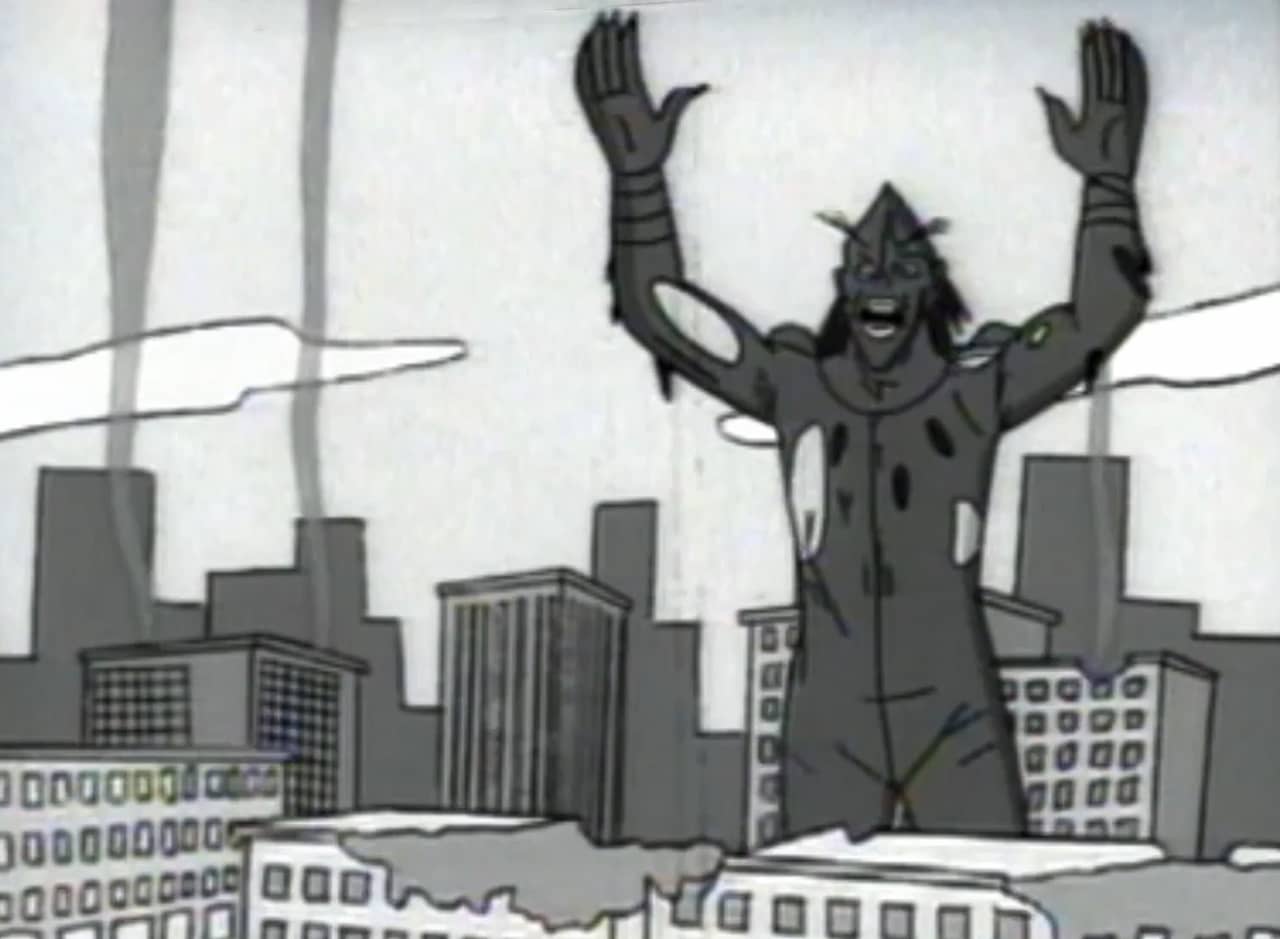 giant monster man above the city