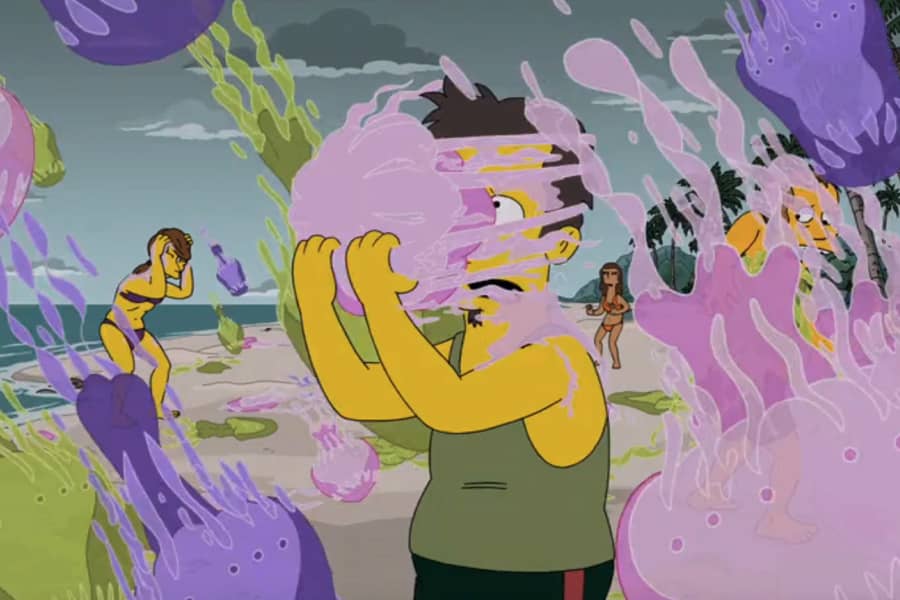 it’s raining jellyfish and a guy is trying to pull one off his face