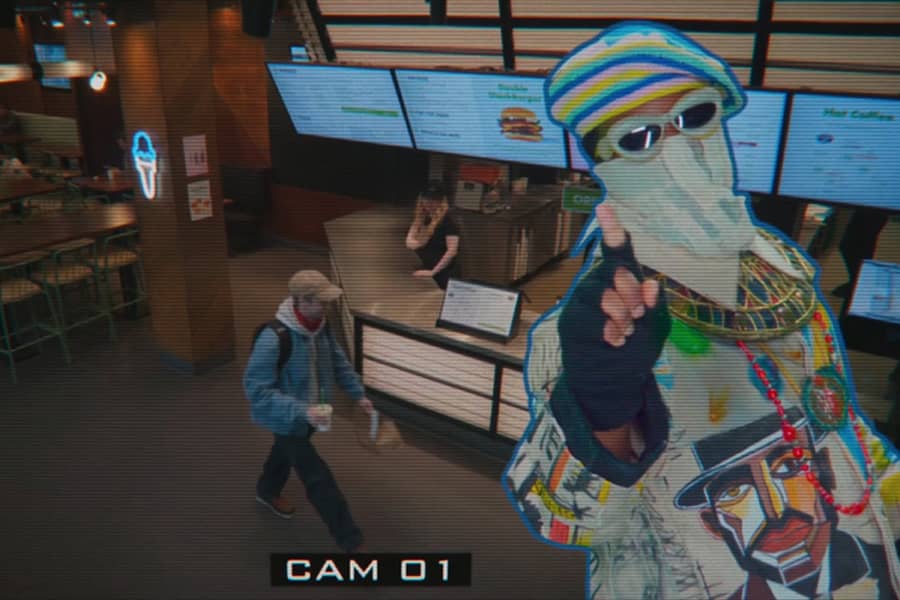 The Apostle imposed over camera footage of contestant in a fast food joint