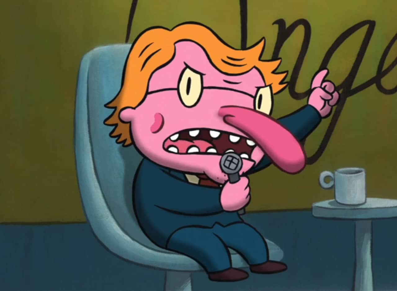 Barry Anger, an angry talk show host with glasses