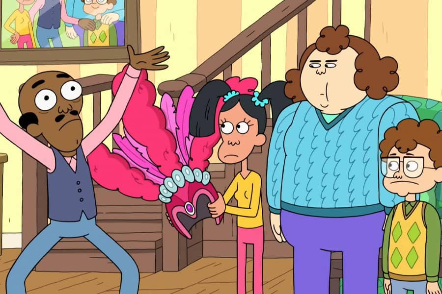 dad freaking out with the family, Poe is holding a fancy headdress