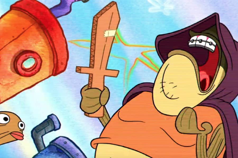 Bubble Bass larping with a wood sword