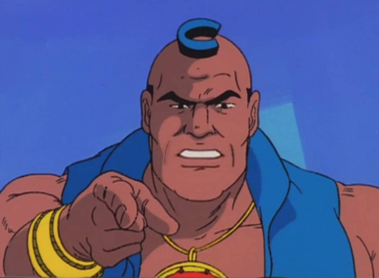 Mr. C, a bald tough guy with a hair letter C on his forehead