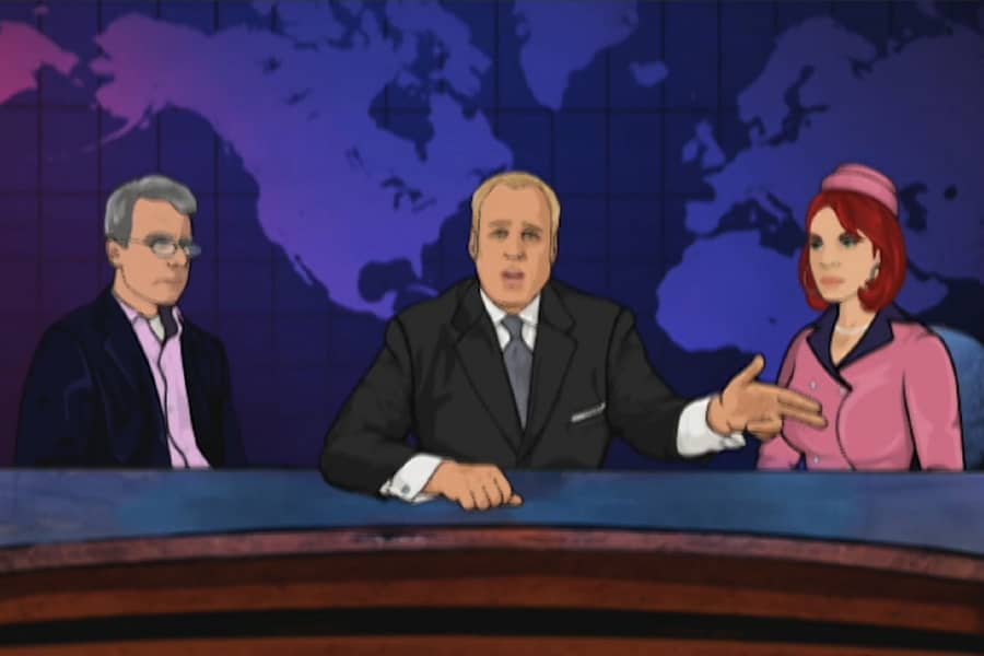 Carter Hawkins at his desk with Harper Ellis and Grace Ryan