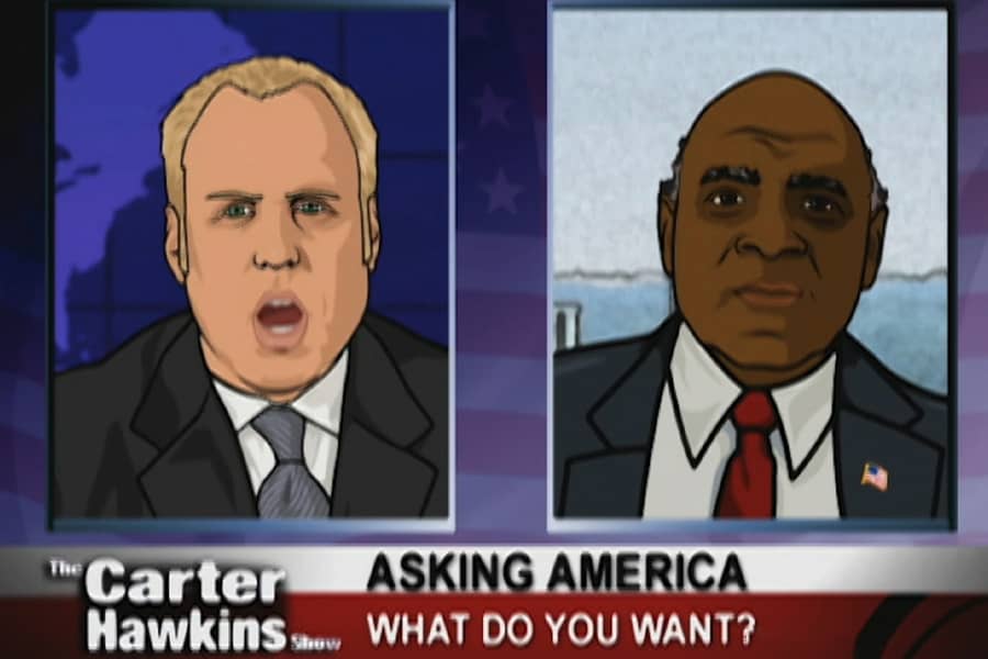 Carter Hawkins speaking remotely with a congressman