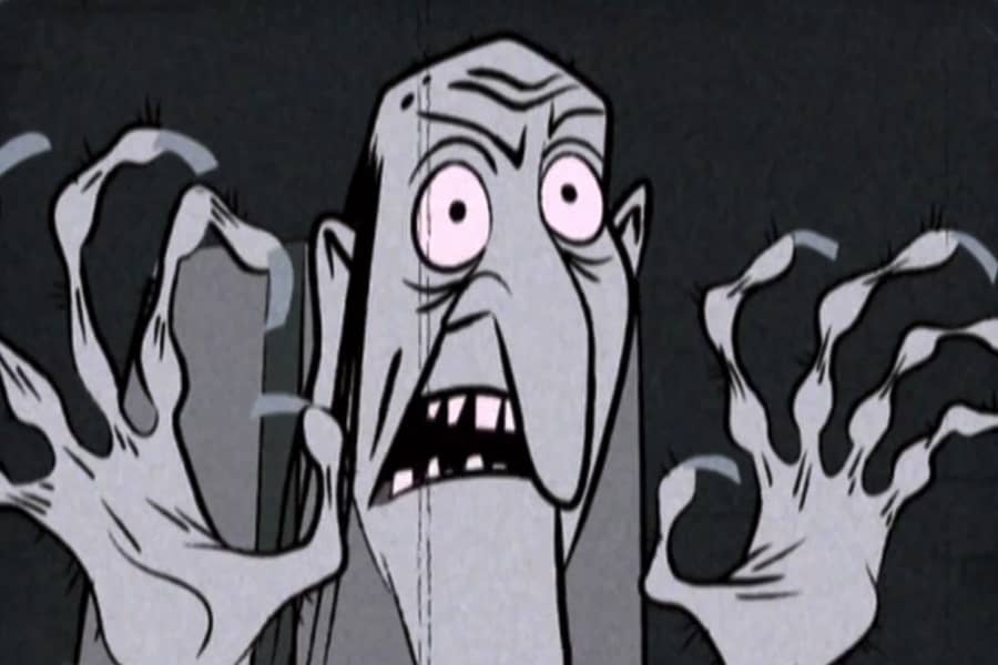 creepy farmer holds up long, spindly fingers