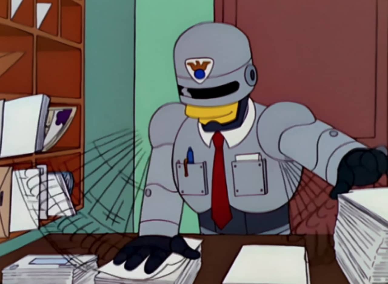 Cyborganizer sorting paperwork