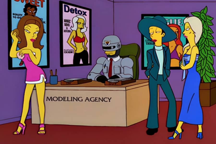Cyborganizer at the front desk of a modeling agency