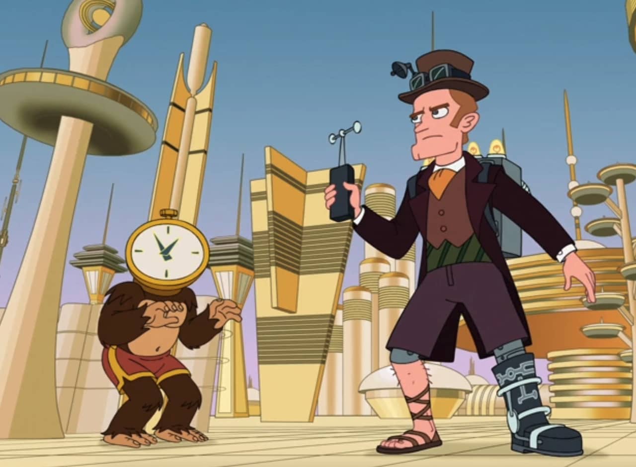Doctor Zone and Tim Ape in a futuristic city
