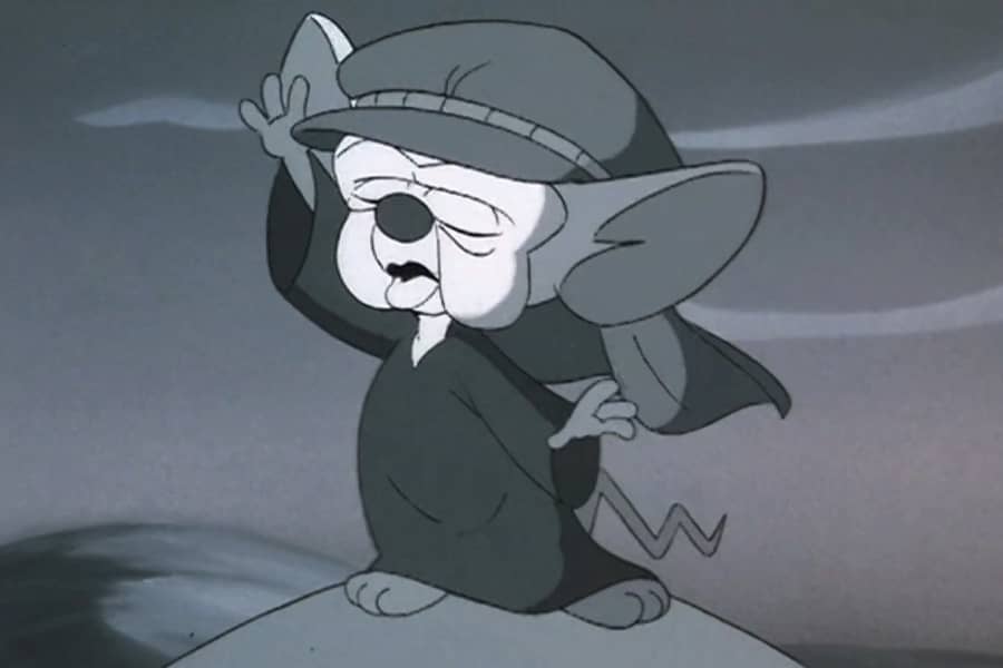 Brain with his hand raised and eyes closed