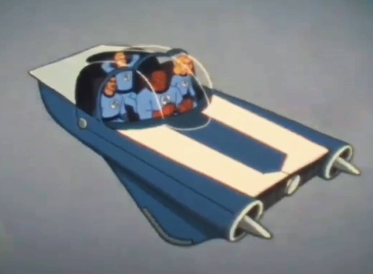 The Fantastic Four in their flying car