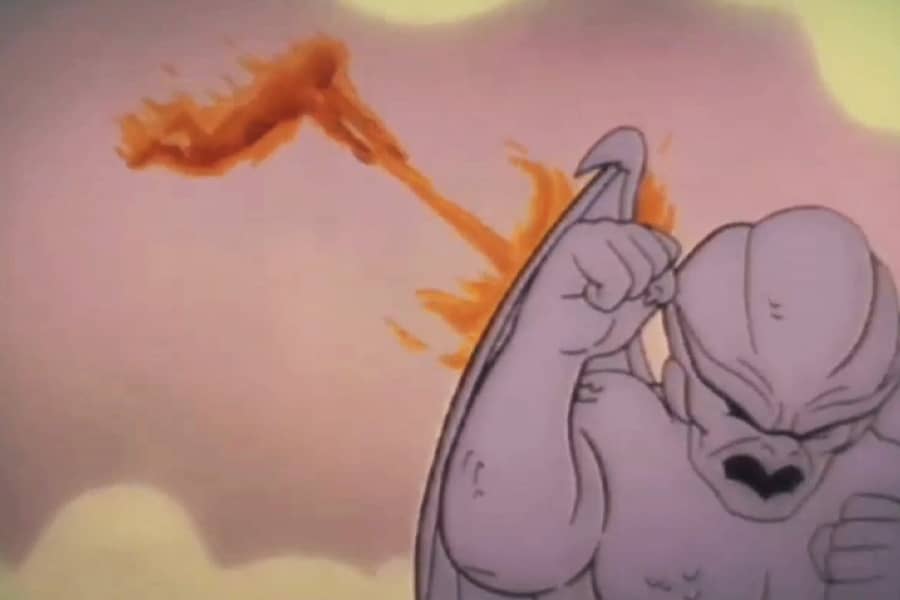 The Human Torch flaming a giant gargoyle