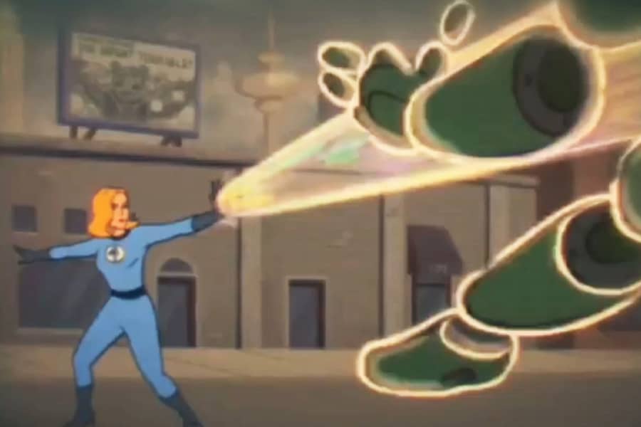 The Invisible Woman blasting a robot guy