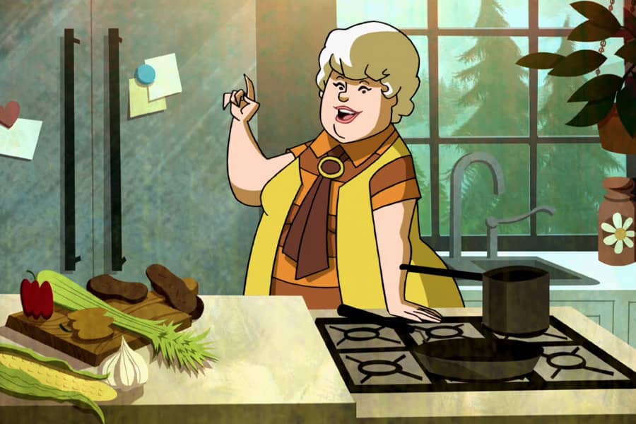 Francilee with a cutting board of veggies