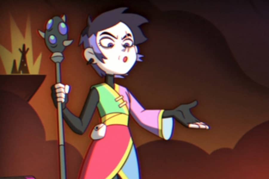 Villainous Lucy speaks while holding her staff