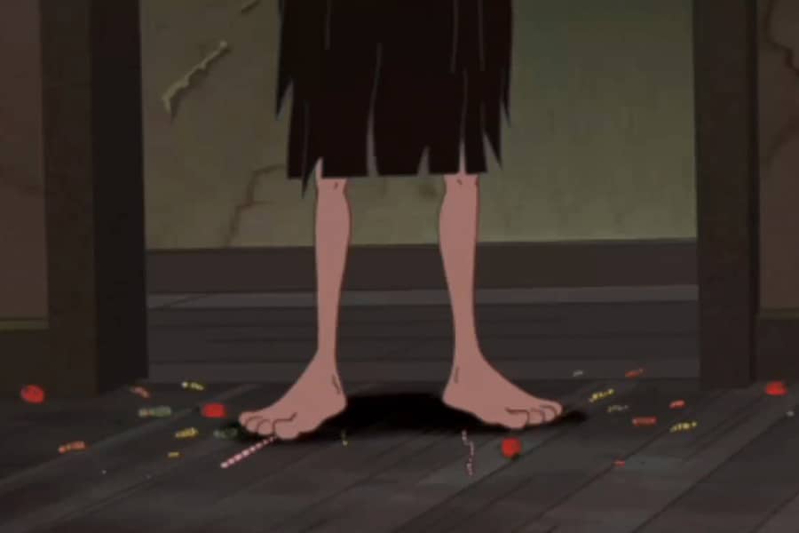 closeup of the girls feet and bugs are crawling out