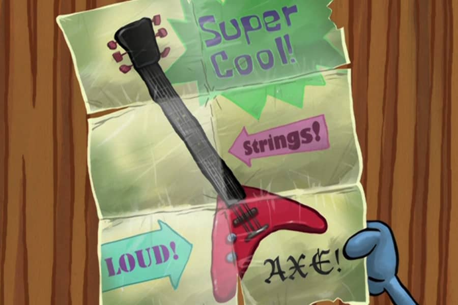 unfolded advertisement for a guitar