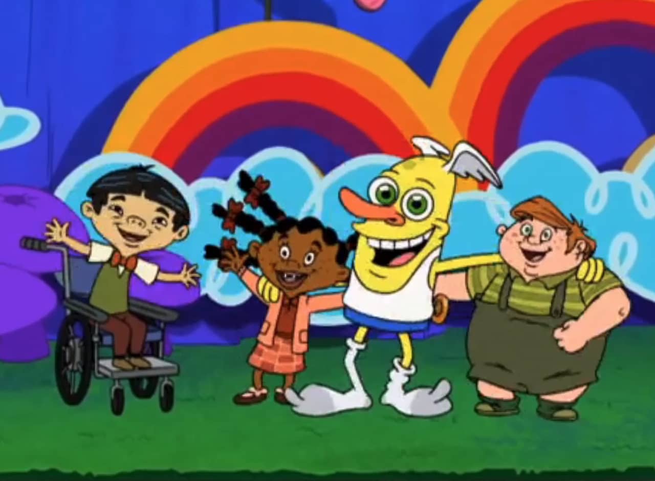Wooldoor Sockbat with a white boy, Black girl, and Asian boy in a wheelchair