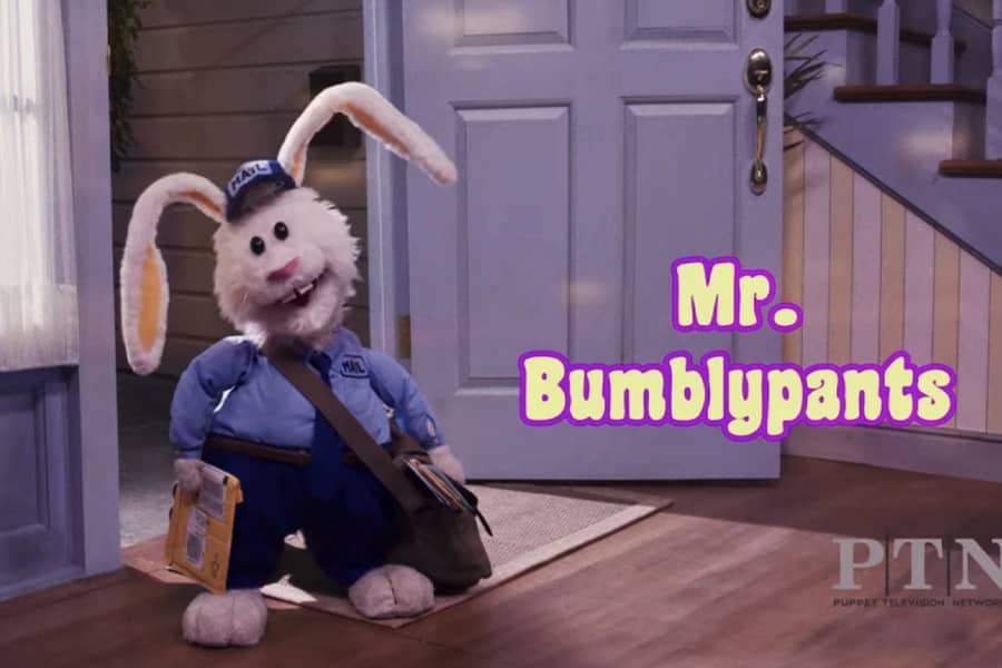 Mr. Bumblypants, a rabbit puppet mailman